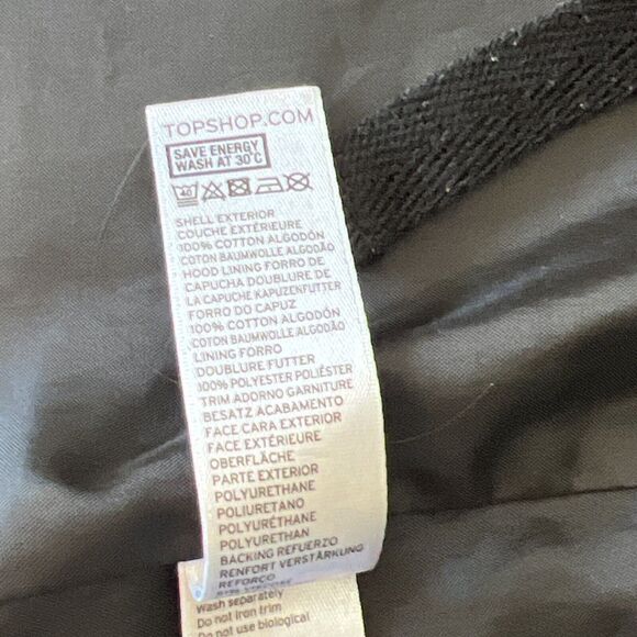 TOPSHOP Hooded Black Jacket US Size 2 With Drawstring to Define Waist Mid weight - Picture 9 of 13